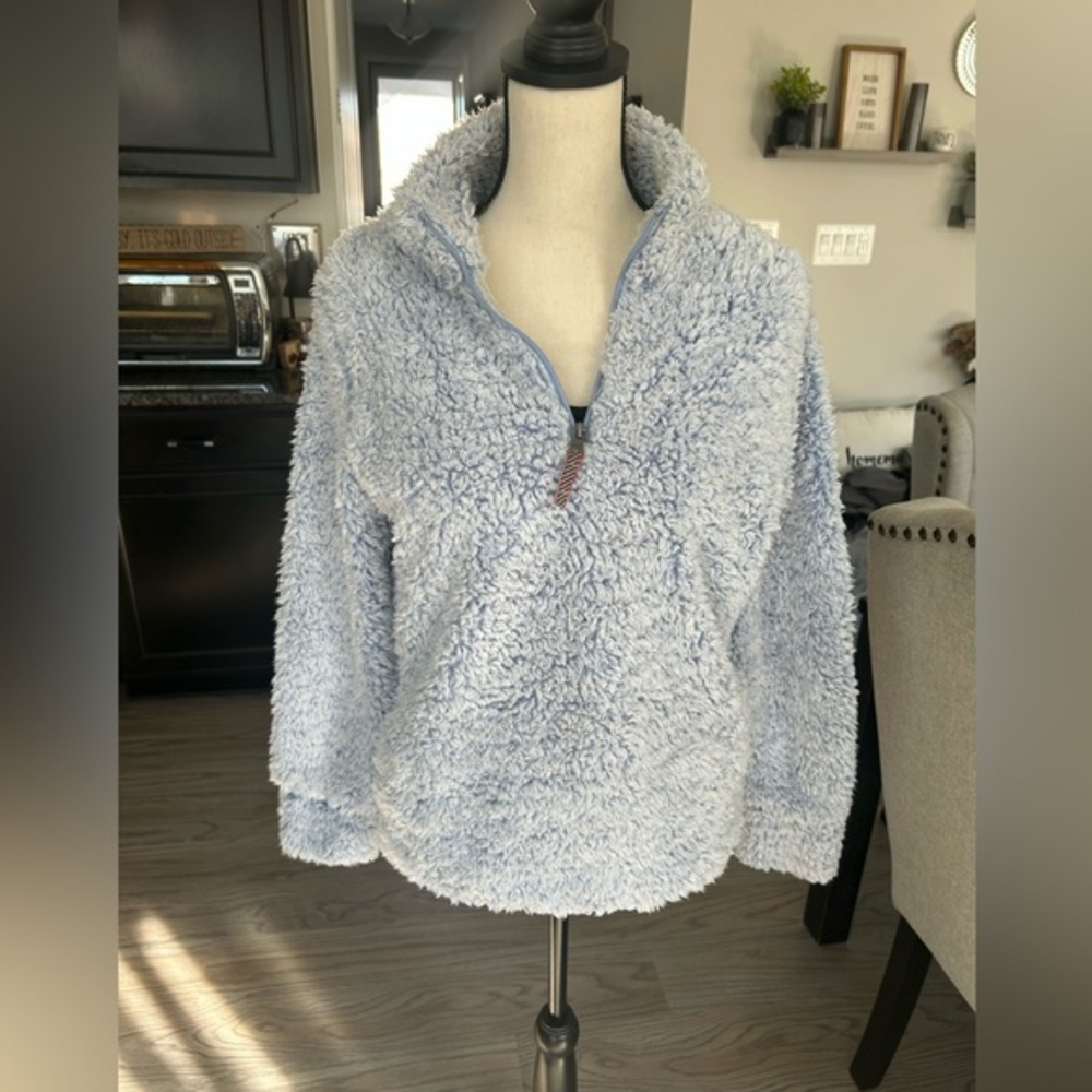 ✨1/4 zip Weatherproof Light Blue Heavyweight Fleece Lined Sherpa Sweatshirt
